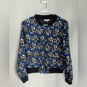 Gottex Satin Bomber Jacket Blue Floral Size Small